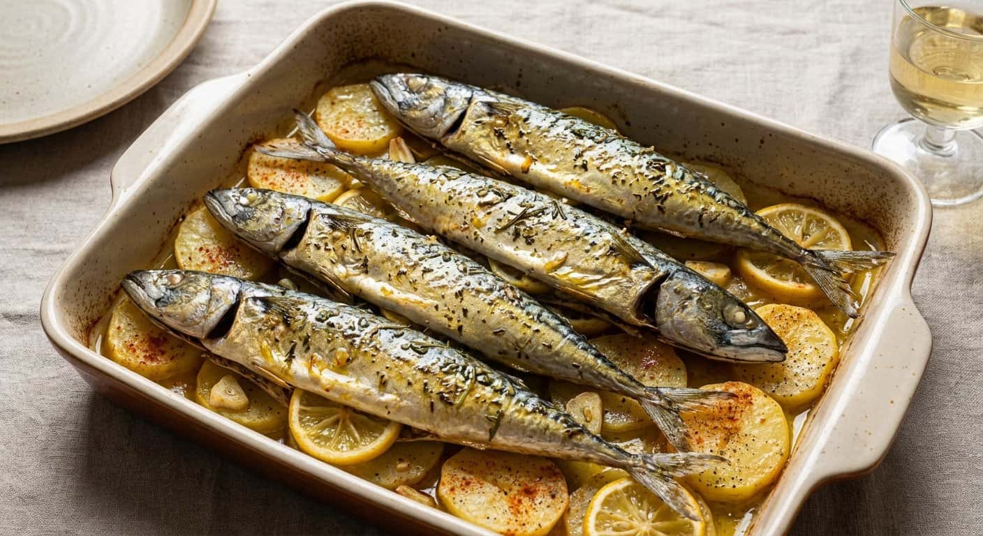 Caballa al horno con patatas panadera