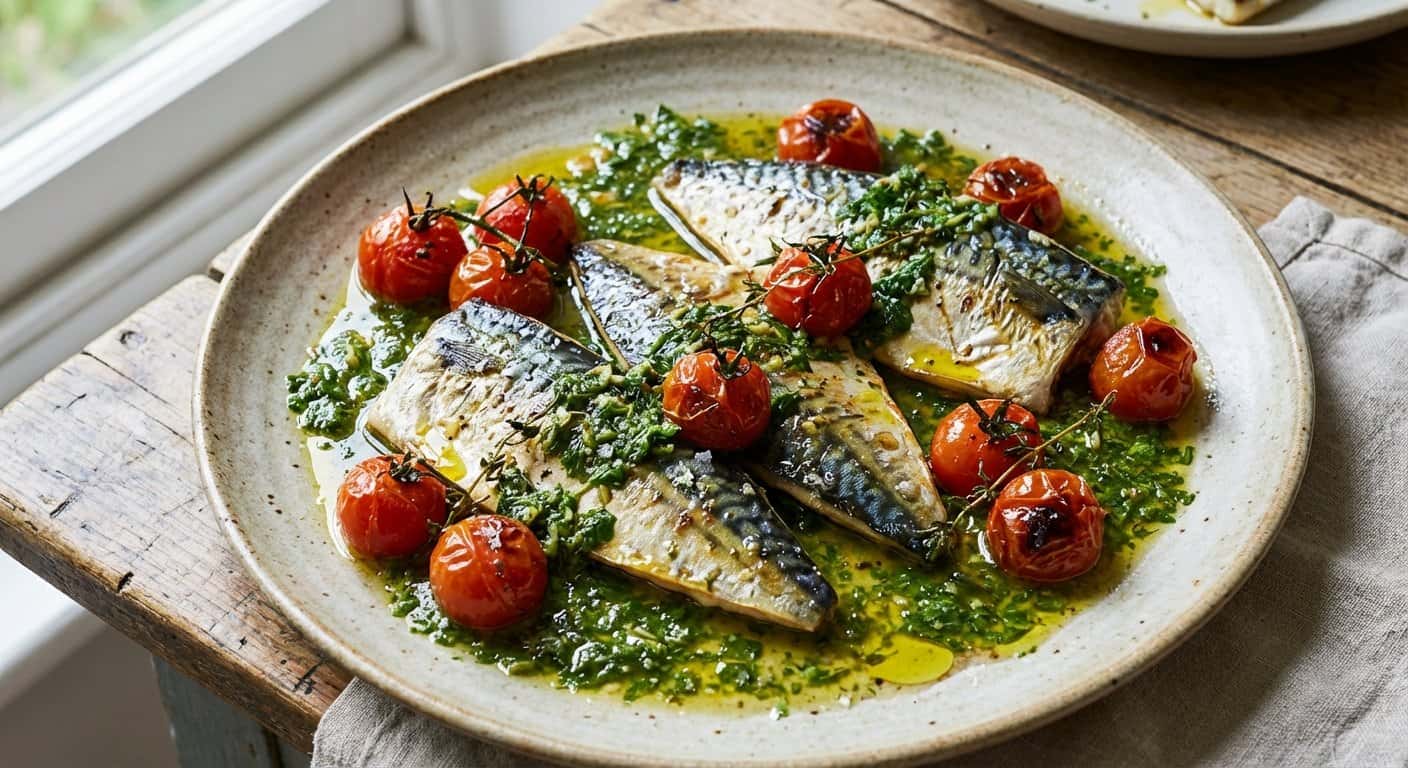 Caballa en salsa verde con tomate confitado