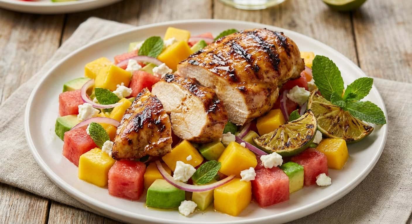 Caipirinha de Pollo a la Parrilla con Ensalada Tropical