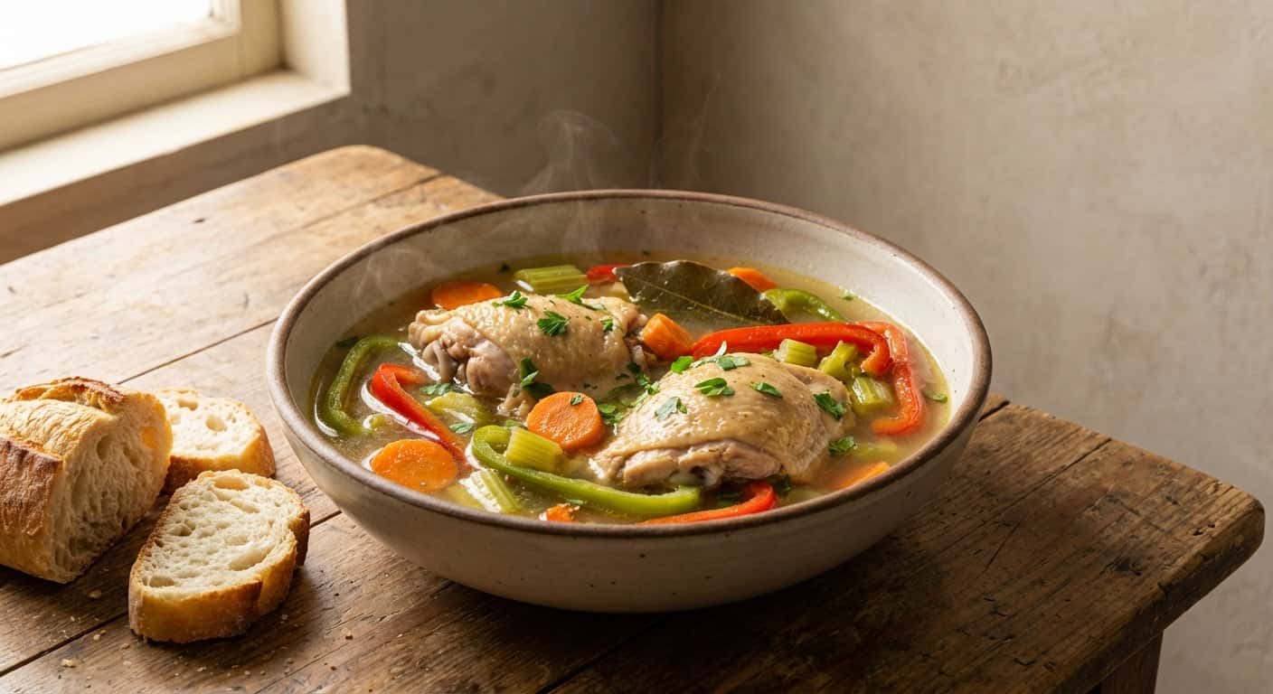 Caldo de Pollo con Pimientos y Especias Suaves