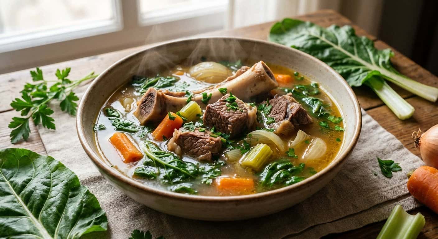 Caldo de Ternera Casero con Acelgas y Perejil