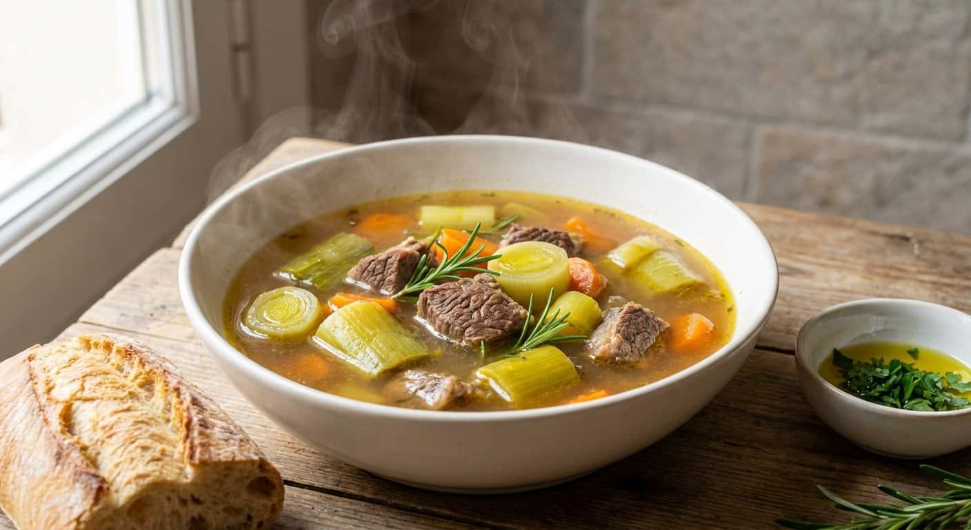 Caldo de Ternera Casero con Puerro y Romero