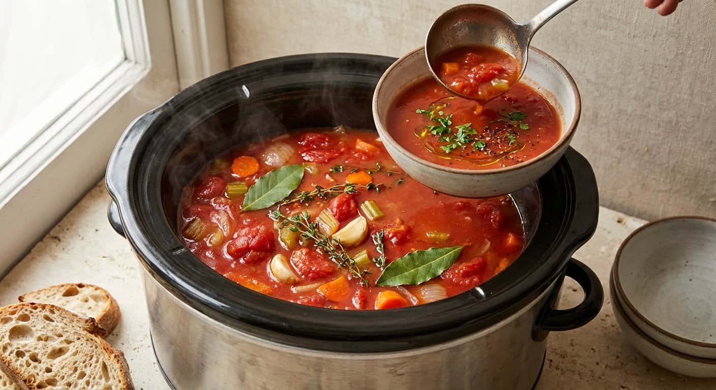 Caldo Reconfortante de Tomate con Laurel en Slow Cooker