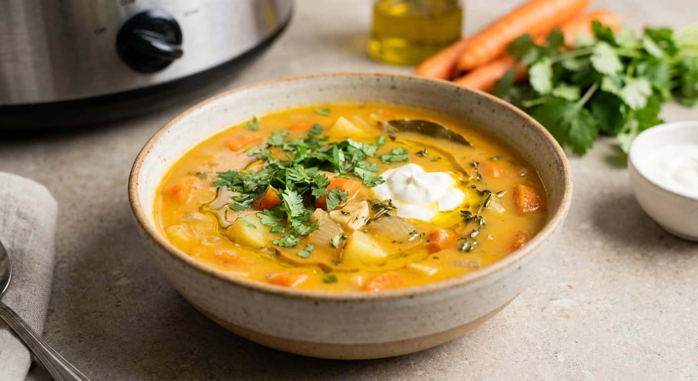 Caldo Reconfortante de Zanahoria con Cilantro en Slow Cooker