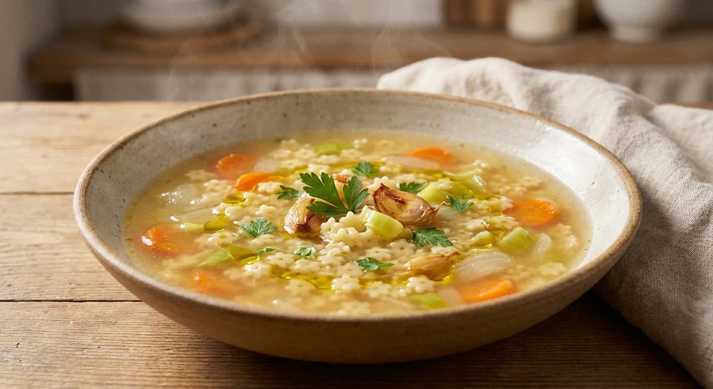 Caldo Suave con Pasta y Ajo