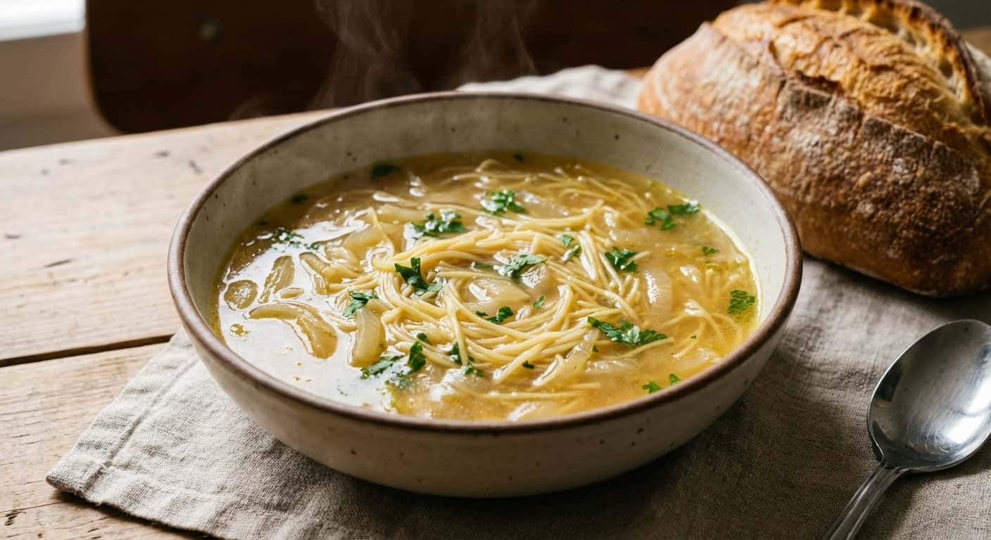Caldo Suave con Pasta y Cebolla