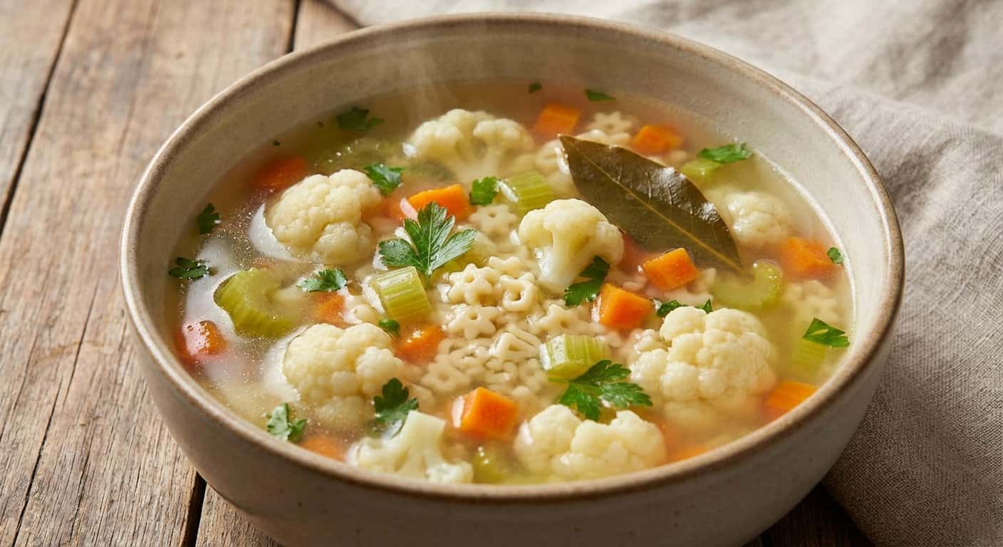 Caldo Suave con Pasta y Coliflor