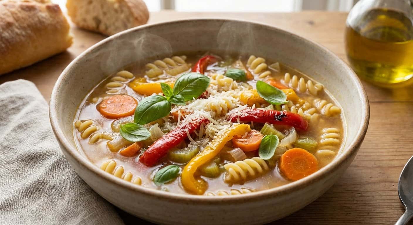 Caldo Suave con Pasta y Pimientos