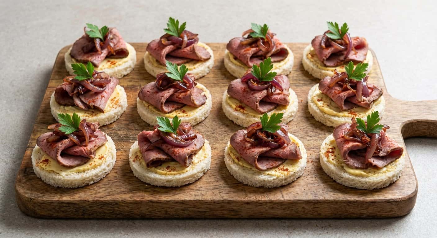 Canapés de Roast Beef y Mostaza