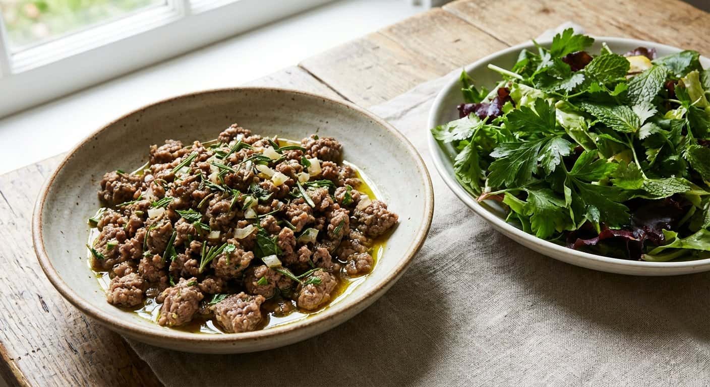 Carne Picada de Cordero con Hierbas y Ensalada Fresca