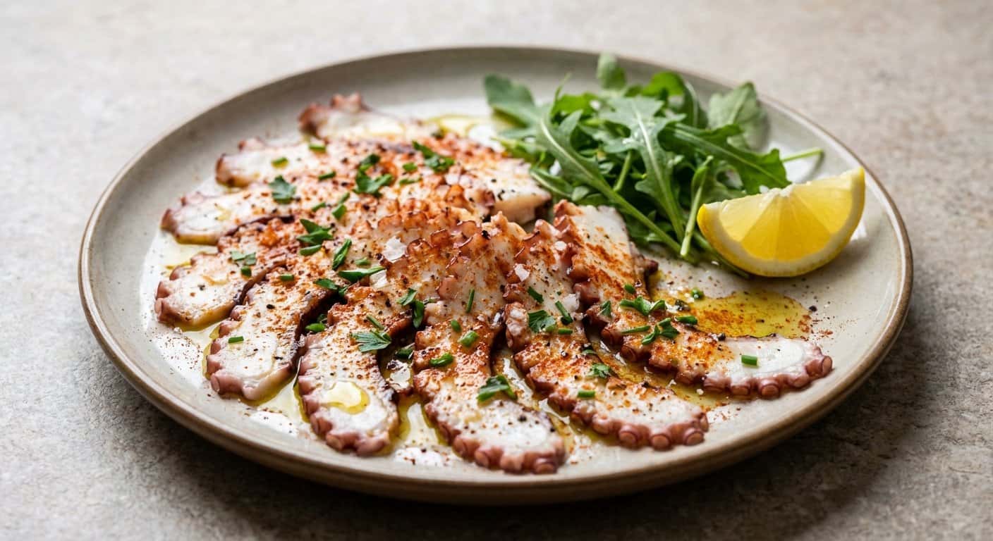 Carpaccio de pulpo con pimentón ahumado y aceite de arbequina