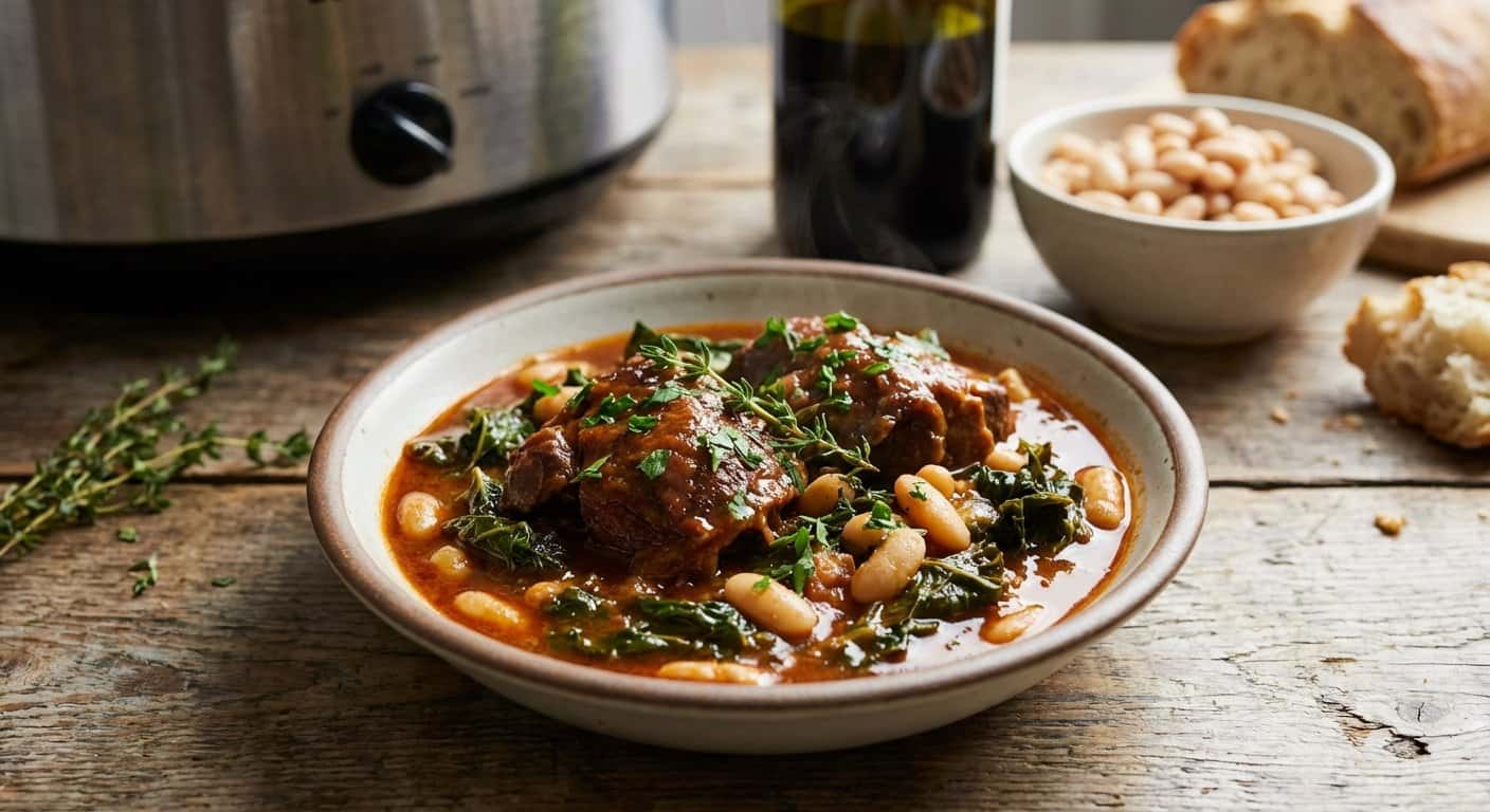 Carrilleras de Cerdo con Alubias y Col Rizada al Comino en Slow Cooker