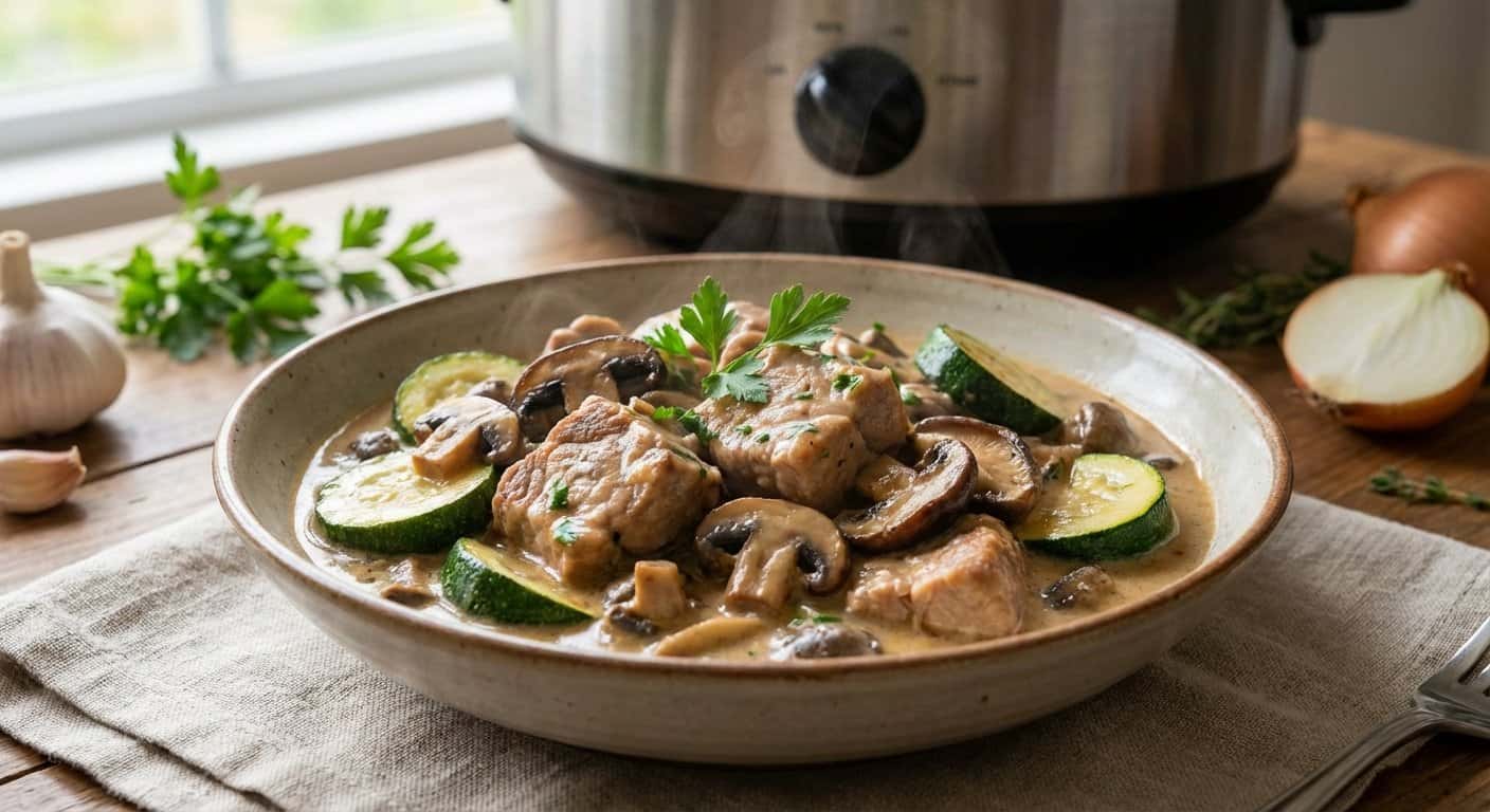 Cerdo con Salsa de Setas y Calabacín en Slow Cooker