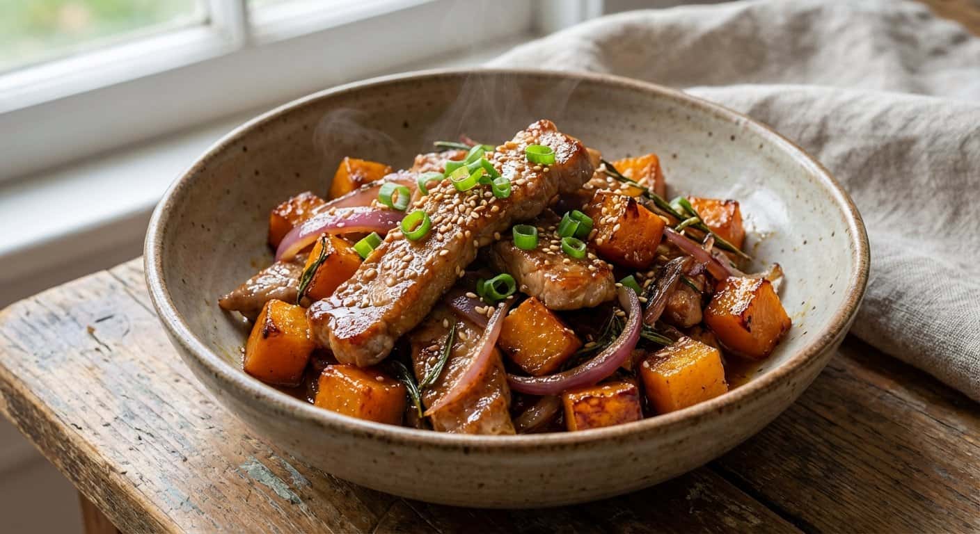 Cerdo Salteado con Calabaza y Comino