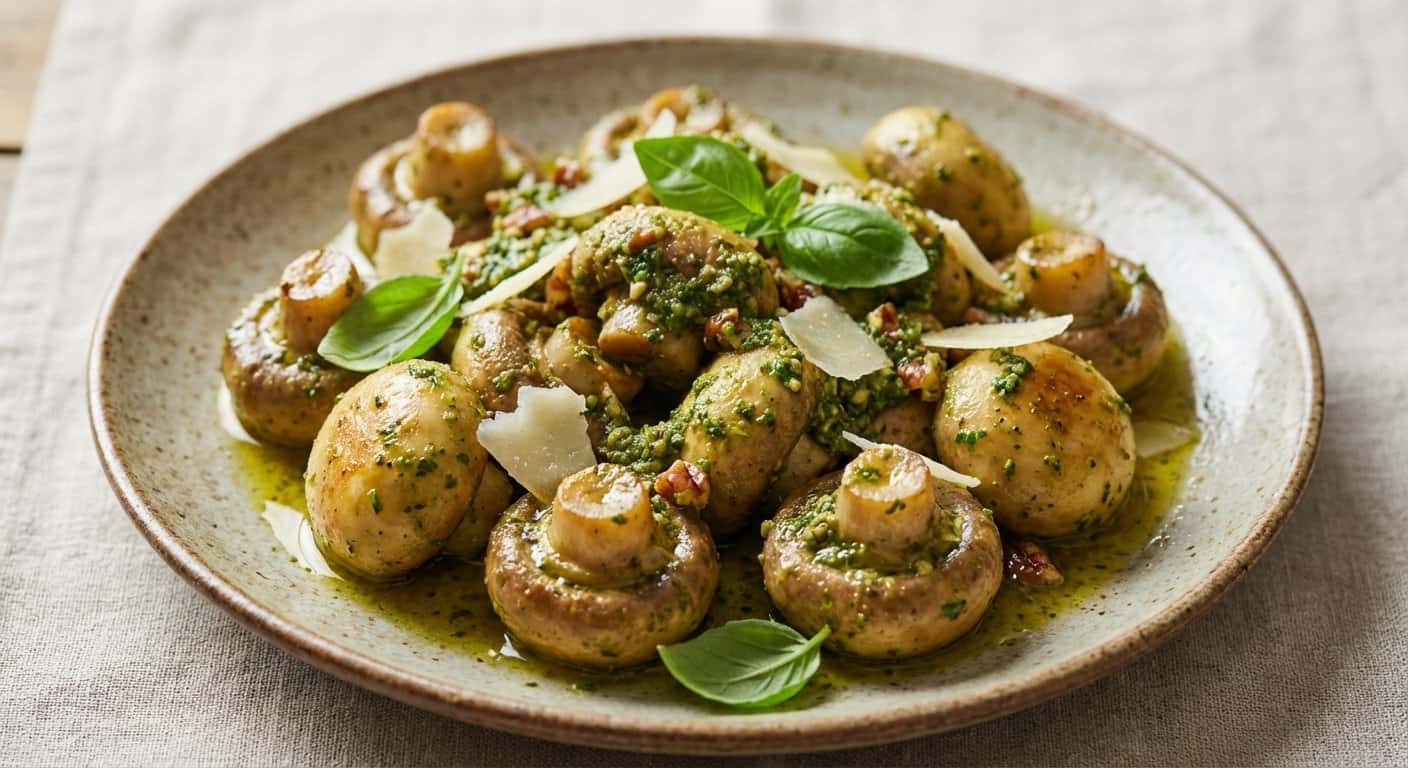 Champiñones estilo mediterráneo con pesto keto