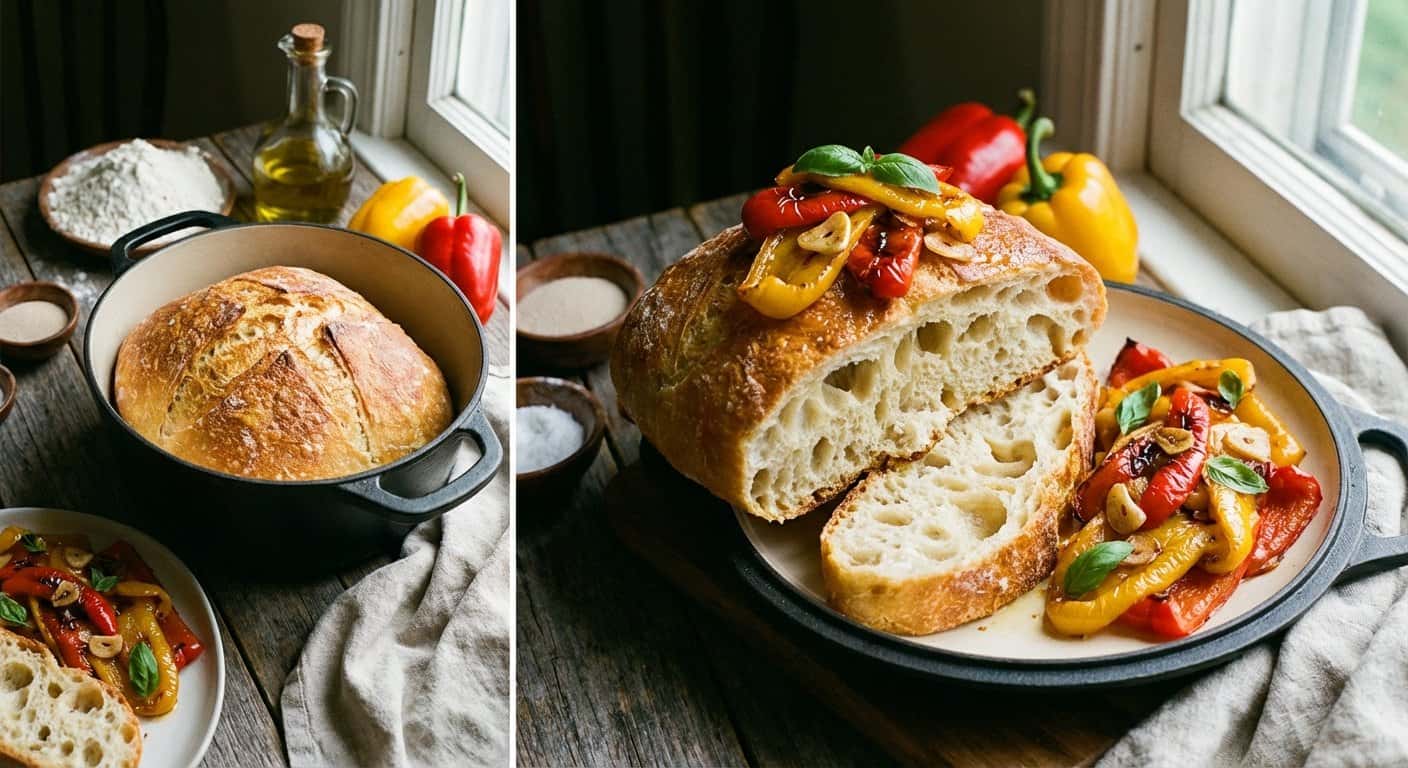 Chapata Horneado en Olla con Pimientos Asados