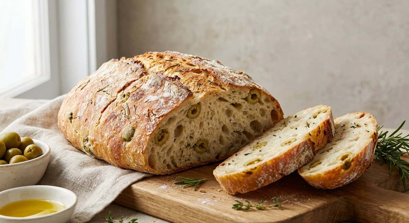 Chapata sin amasado con aceitunas