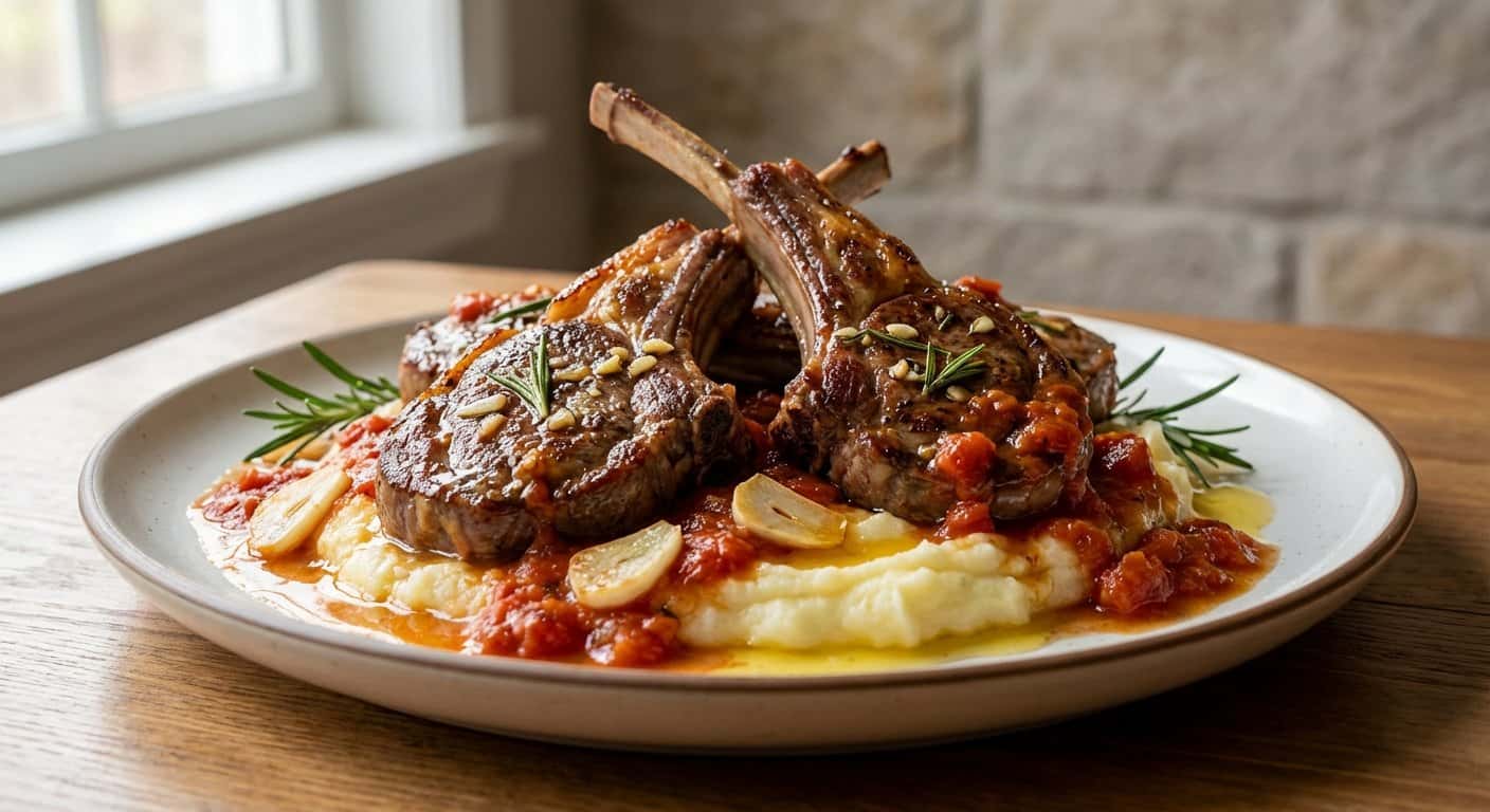 Chuletas de Cordero al Ajillo con Salsa de Tomate