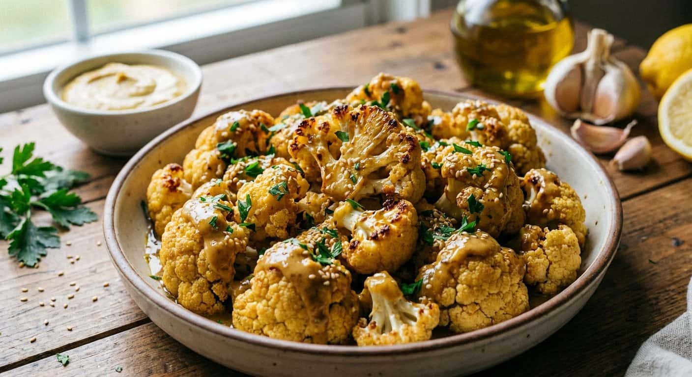 Coliflor al horno con salsa de mostaza