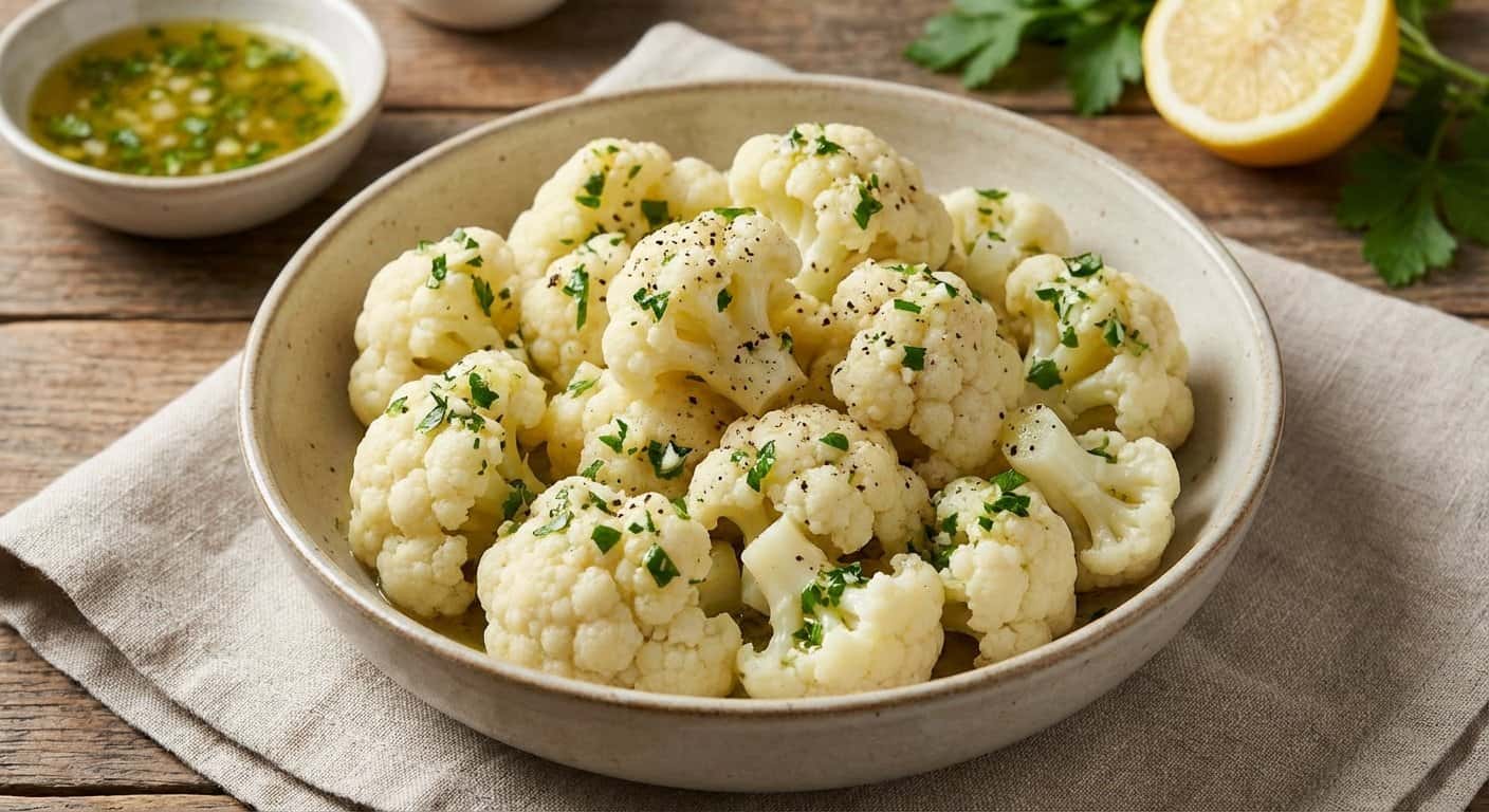 Coliflor al Vapor con Vinagreta de Limón y Hierbas