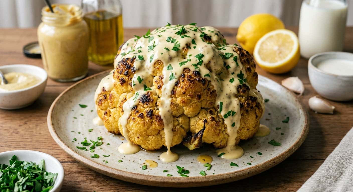 Coliflor Asada con Salsa de Mostaza