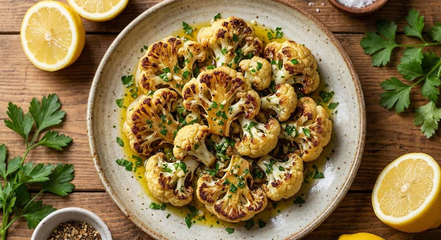 Coliflor Asada con Vinagreta de Limón y Hierbas