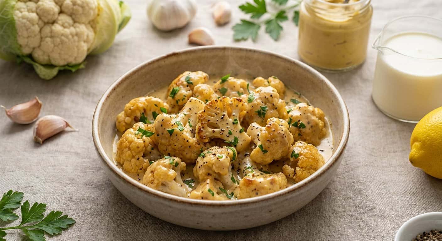 Coliflor Salteada con Salsa de Mostaza