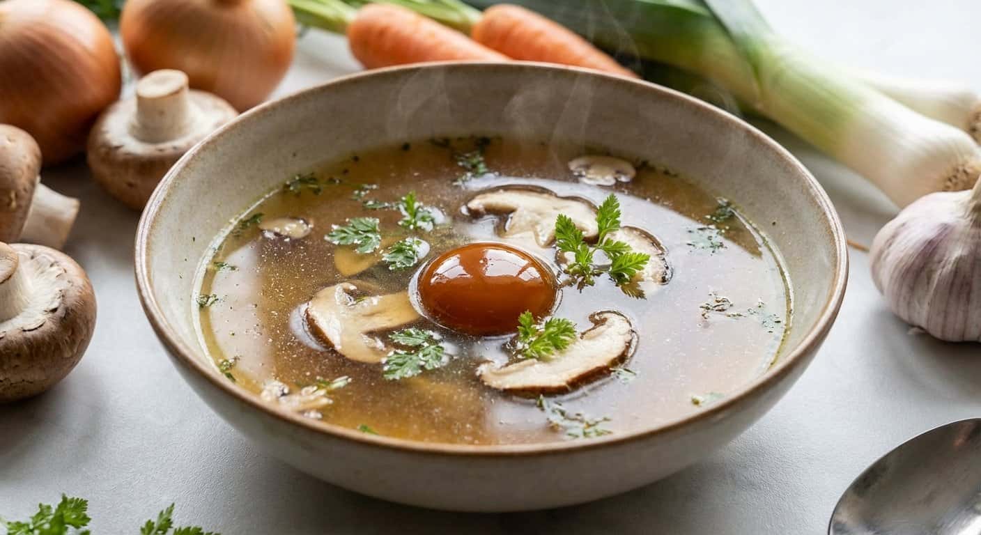 Consomé de Setas con Yema Curada