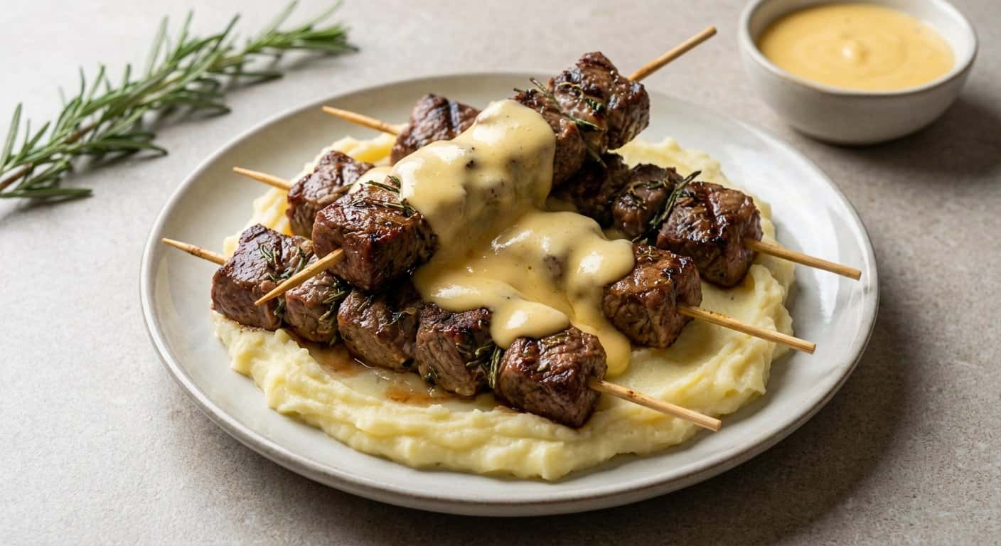 Cordero a la plancha con salsa de queso