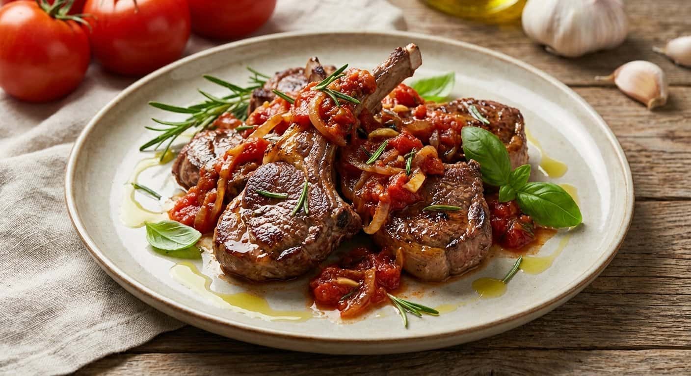 Cordero a la plancha con salsa de tomate