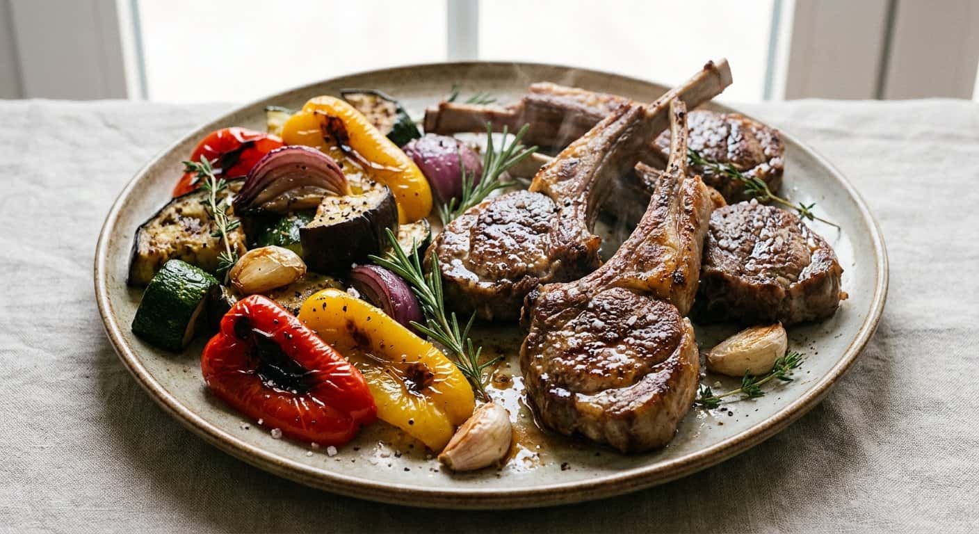 Cordero a la Plancha con Verduras Asadas