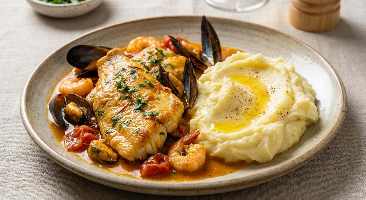 Corvina a la Marinera con Puré de Patata