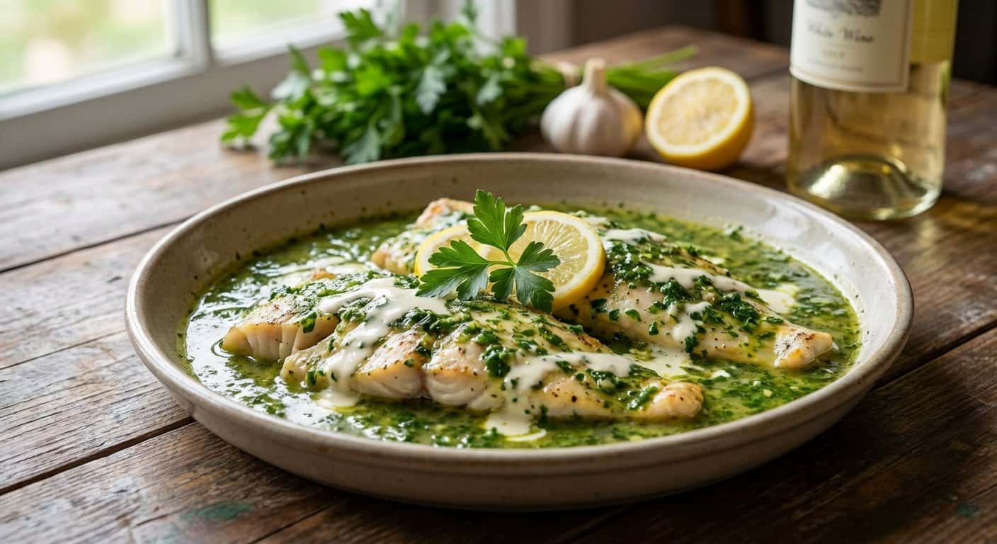 Corvina en Salsa Verde con Salsa Ligera