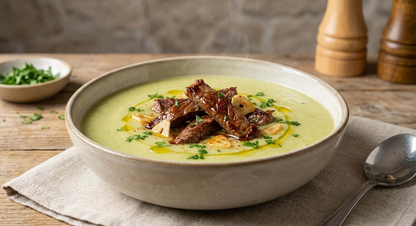 Crema de Apio con Tiras de Ternera