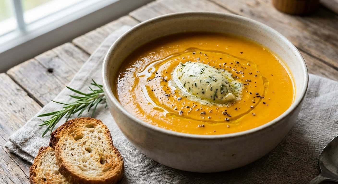 Crema de Calabaza con Mantequilla de Hierbas Italiana