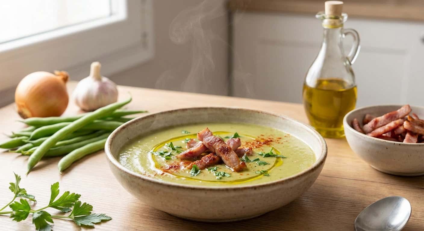 Crema de Judías Verdes con Tiras de Cerdo