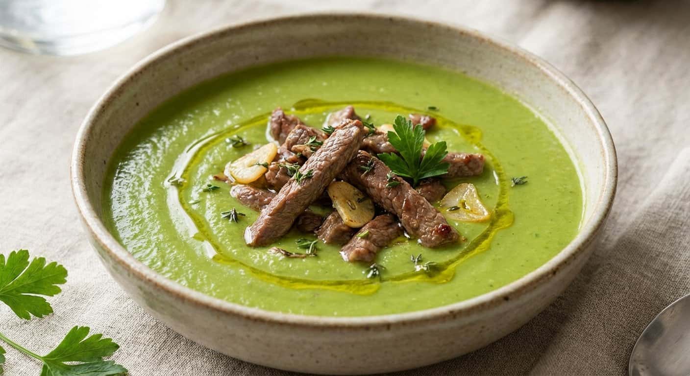 Crema de Judías Verdes con Tiras de Ternera