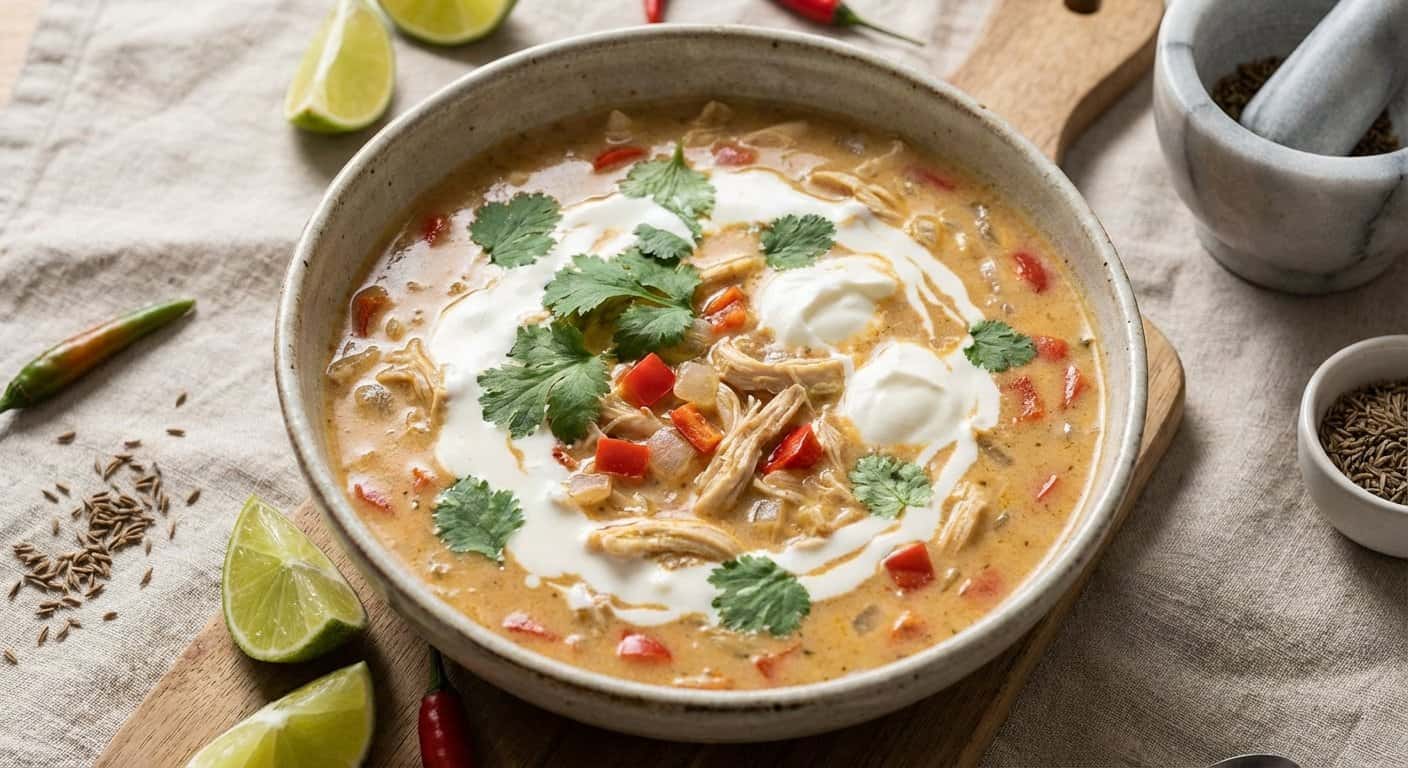 Crema de Pollo Estilo Mexicano con Salsa de Nata