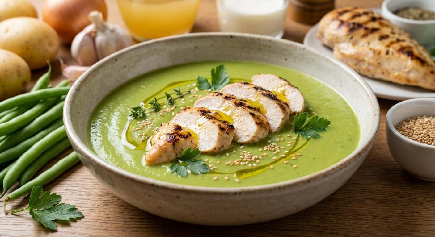 Crema Suave de Judías Verdes con Pollo a la Plancha