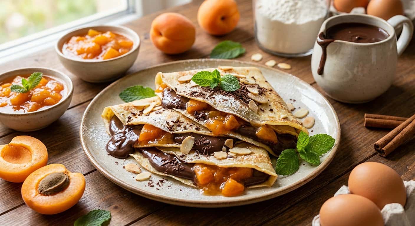 Crepes dulces con cacao y albaricoque
