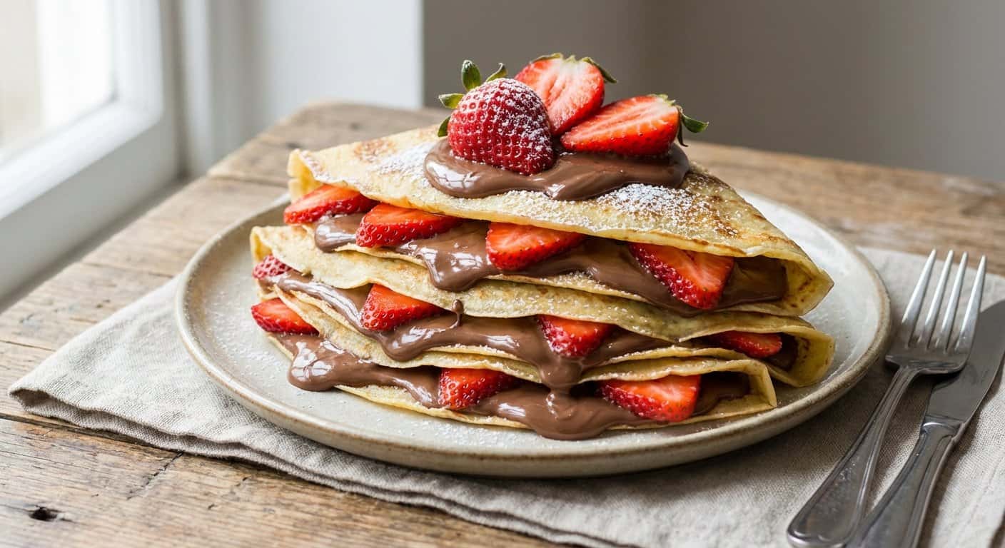 Crepes Dulces con Chocolate con Leche y Fresas