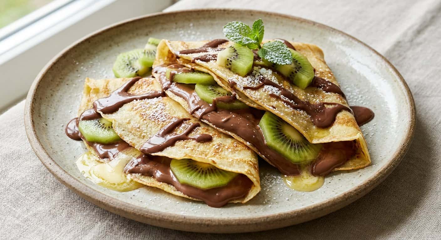 Crepes Dulces con Chocolate con Leche y Kiwi