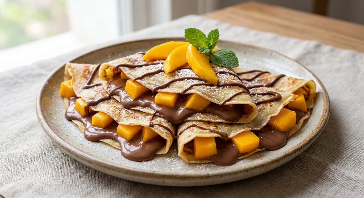 Crepes Dulces con Chocolate con Leche y Mango