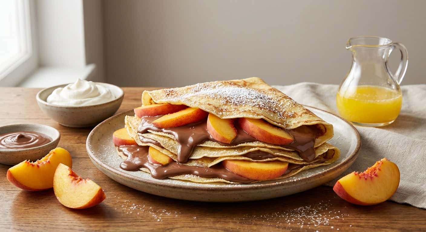 Crepes Dulces con Chocolate con Leche y Melocotón