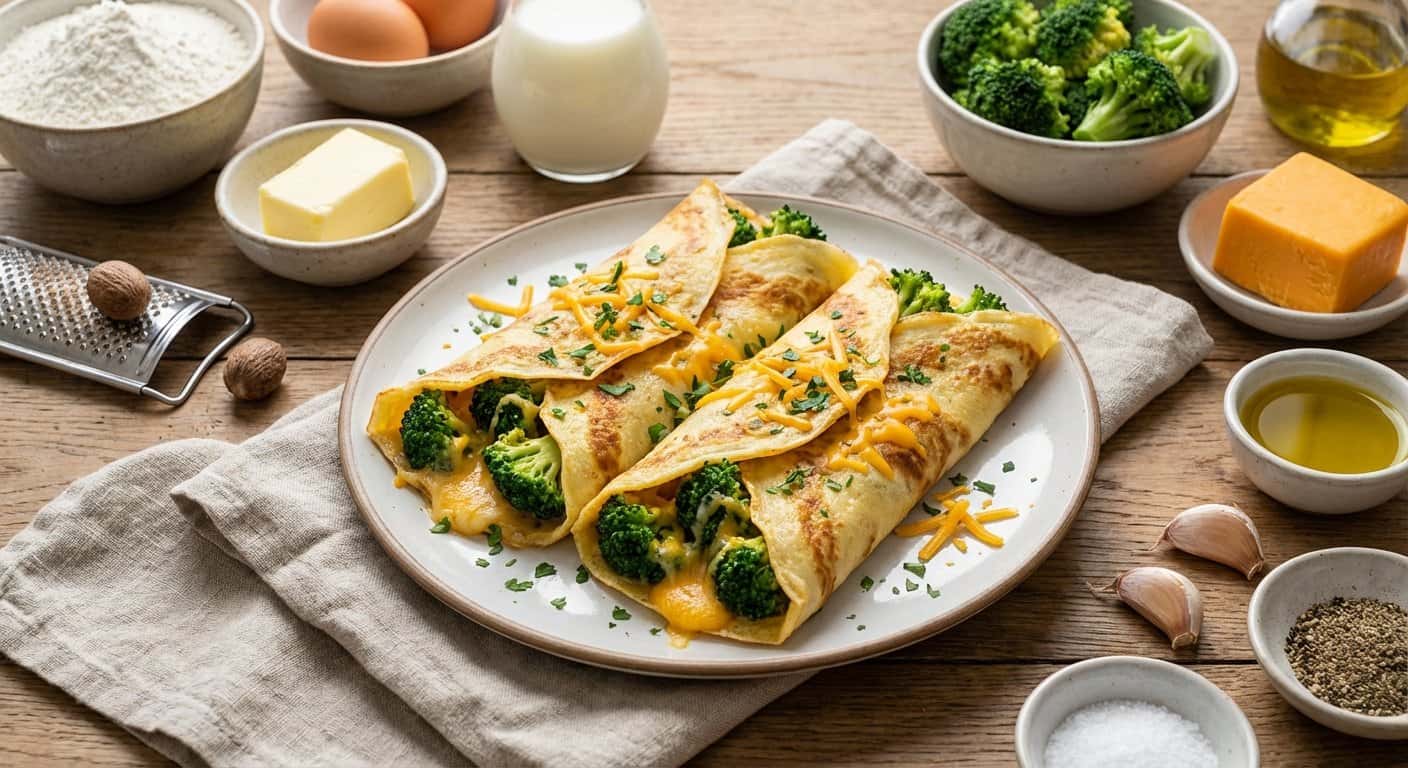 Crepes Salados con Brócoli y Cheddar