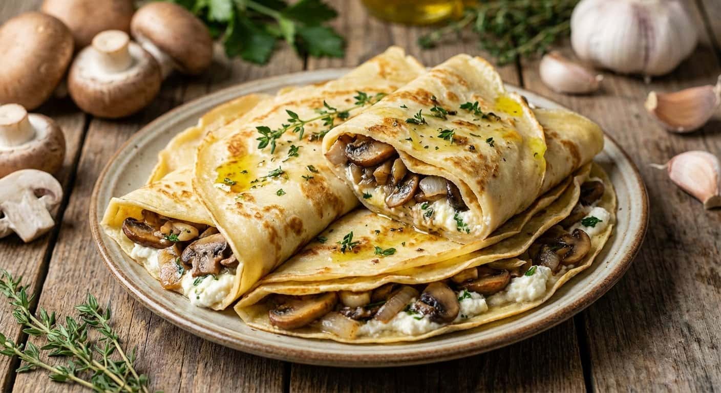 Crepes Salados con Champiñones y Requesón