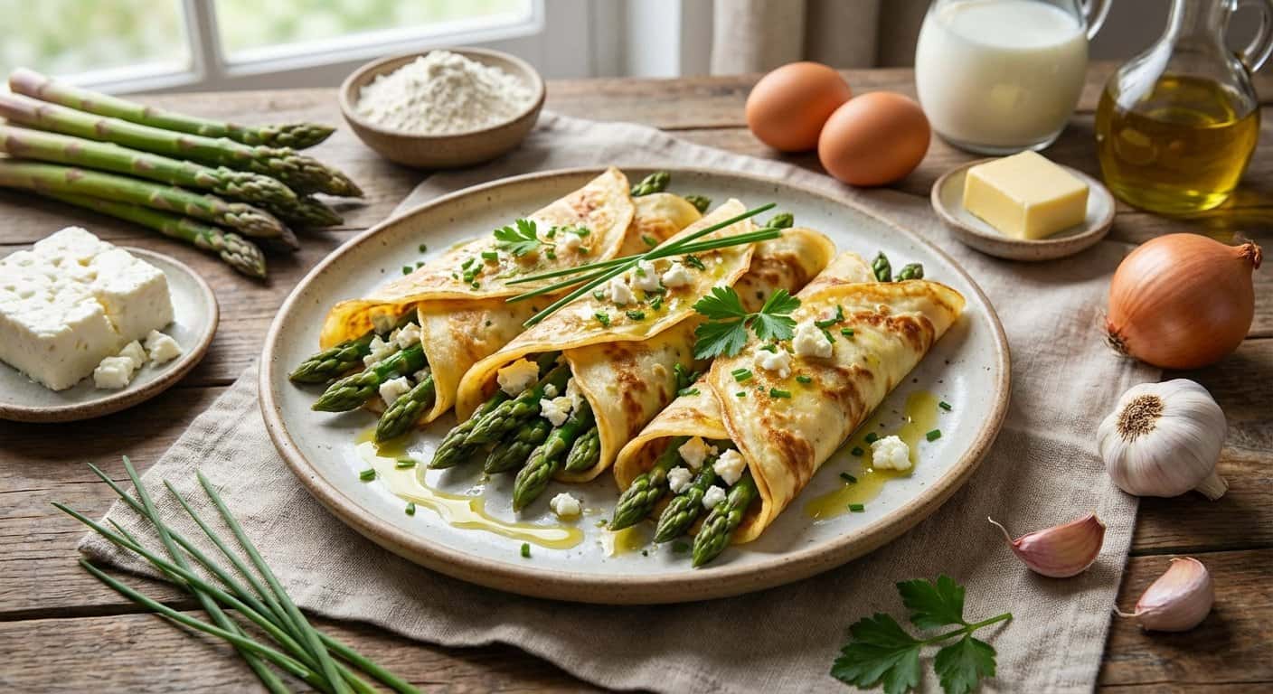 Crepes Salados con Espárragos y Feta