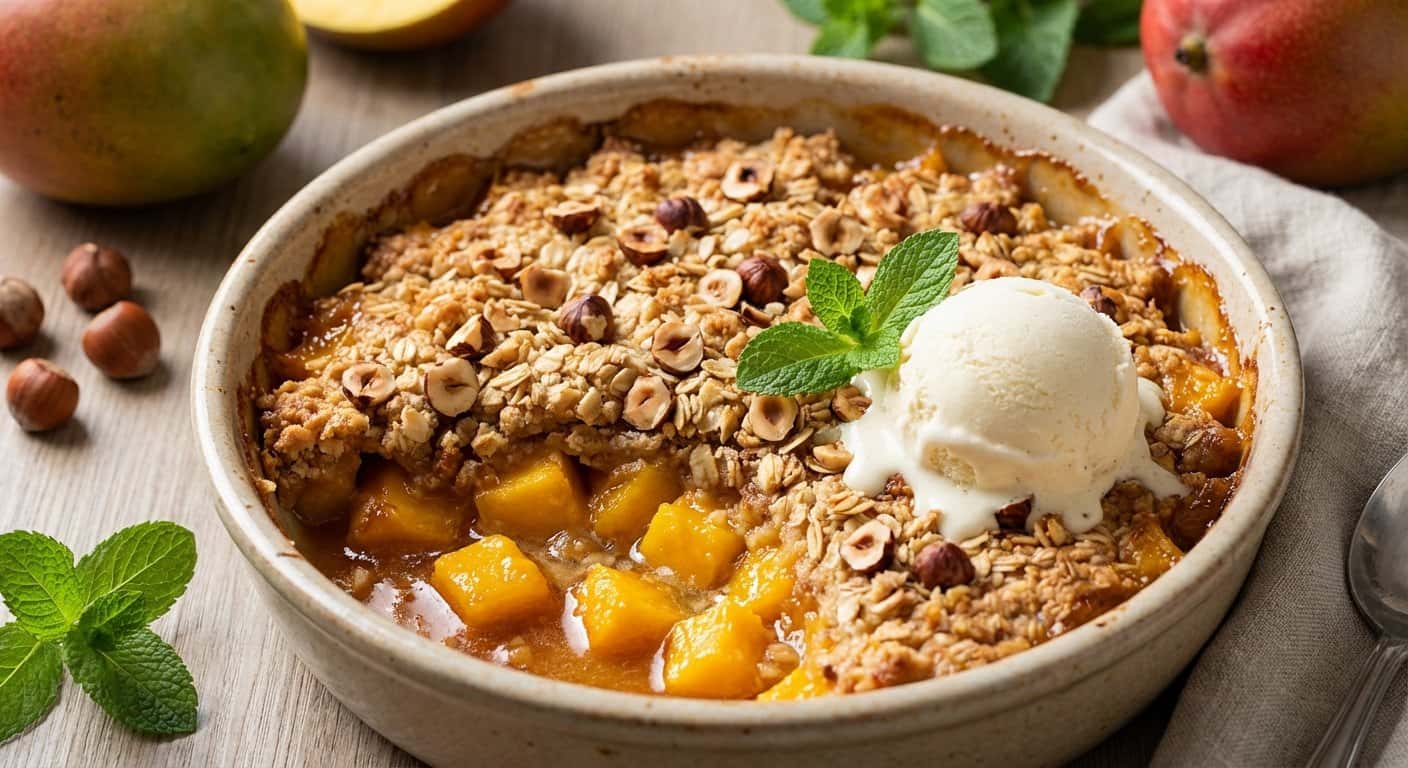 Crumble de mango con avellana