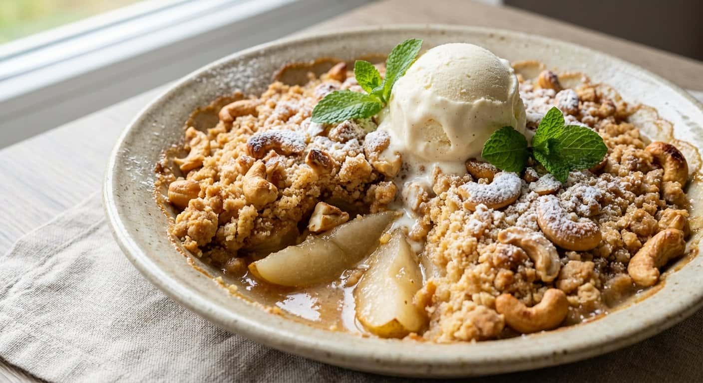 Crumble de pera con anacardo