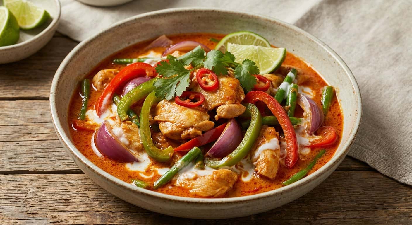 Curry Rojo Tailandés con Pollo y Verduras